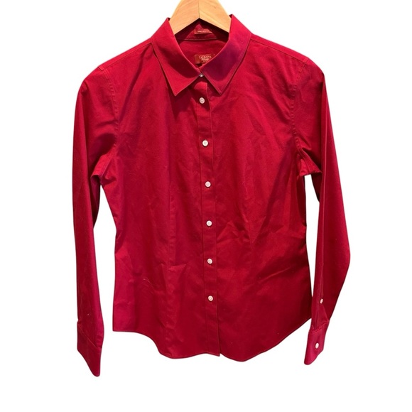 Talbots Womens Red Button Down Shirt 6P Long Sleeve Cotton Career Office Classic - Picture 2 of 12